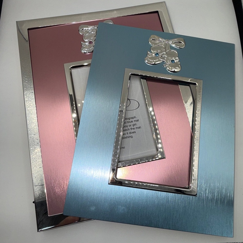 Things Remembered Baby Picture Frame Silver 3.5x5 Pink & Blue Mats 658782 New